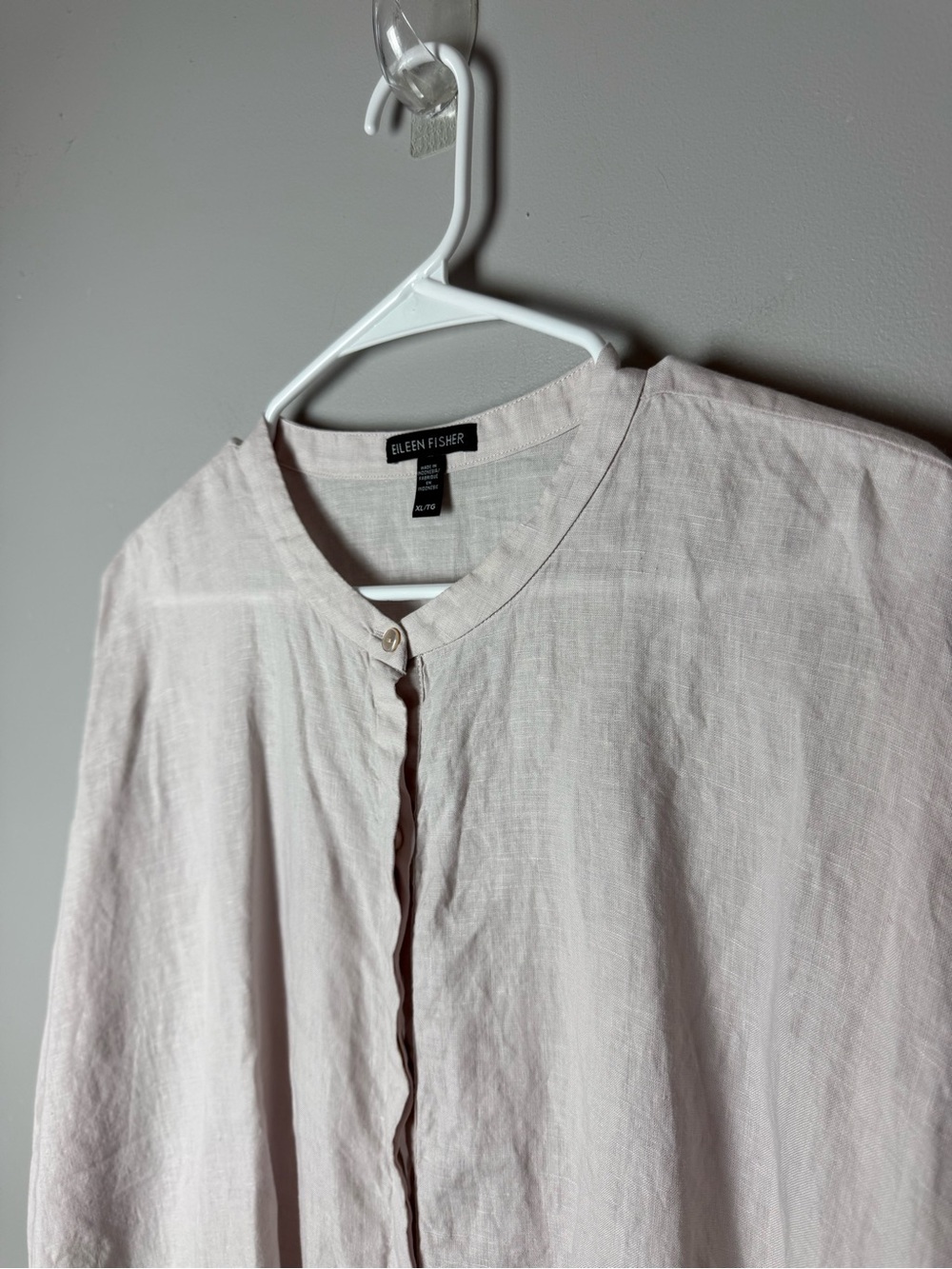 Eileen Fisher Organic Handkerchief Linen Mandarin Collar Long Sleeve Top SZ XL